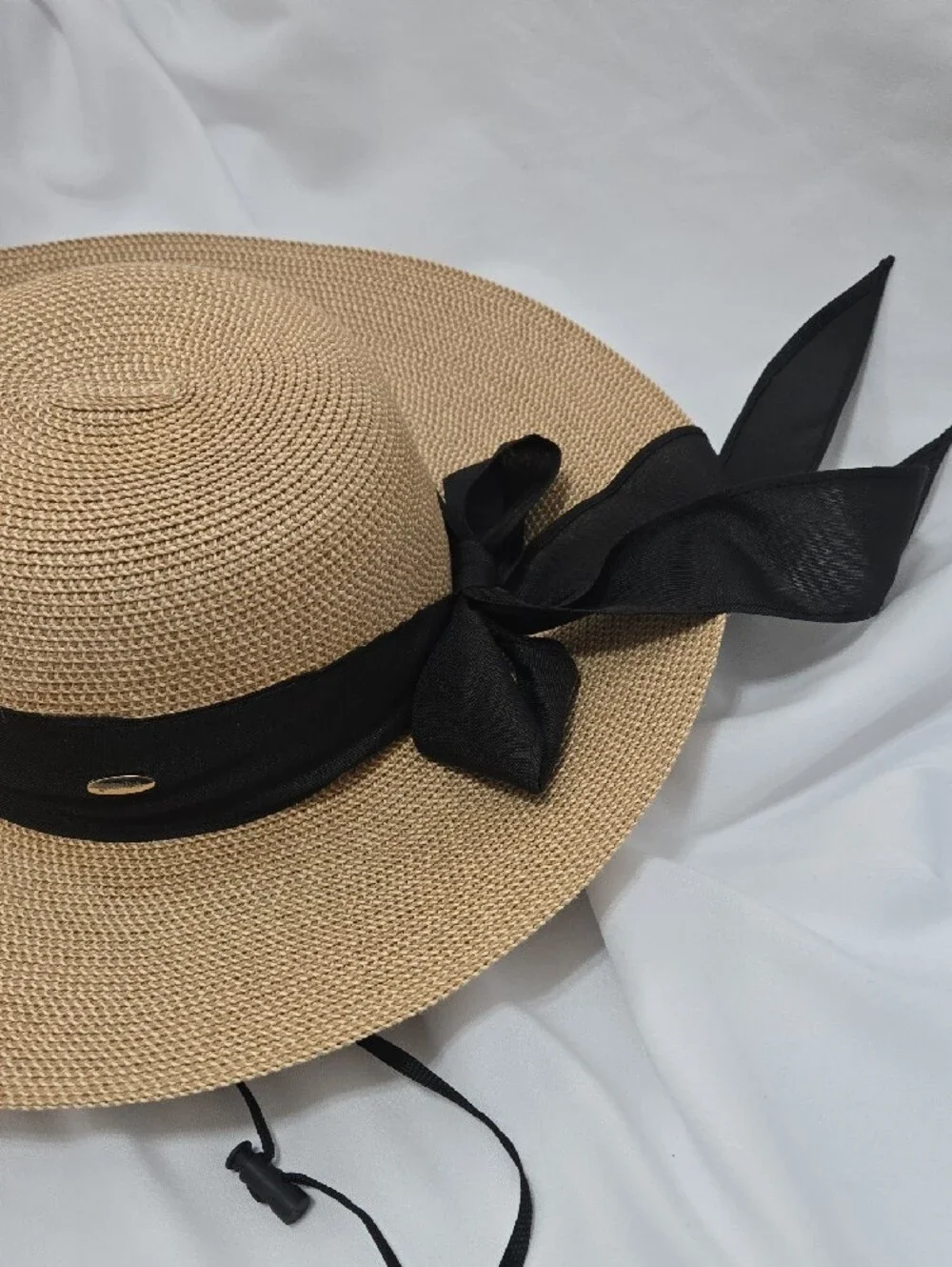 Jasmine Beige Straw Sun Hat with Black Ribbon Beach Vacay